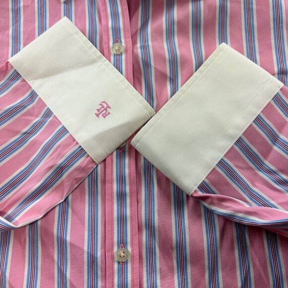 Ralph Lauren Women's SZ Extra Large Slim Fit Pink Striped Button-Down Dress Shir - Picture 5 of 8